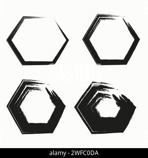 Set of thin and fat black heptagon icon. Geometric figure. Simple outline style. Vector illustration. Stock image. EPS 10. Stock Vector
