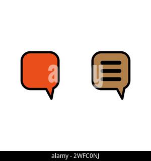 Square chat box icon. Cartoon style. Orange and brown sign. Message emblem. Simple art. Vector illustration. Stock image. EPS 10. Stock Vector