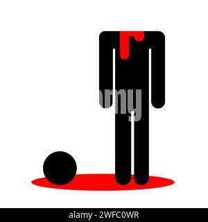 Man with severed head. In pool of blood. Dead body. Human silhouette. Crime scene. Vector illustration. Stock image. EPS 10. Stock Vector