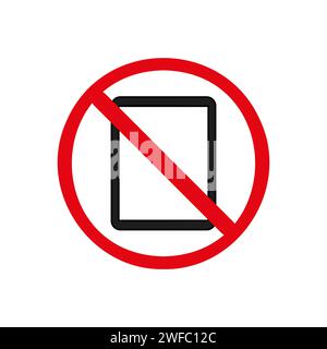No gadgets sign. Tablet icon. Red circle. Forbidden concept. Public information. Vector illustration. Stock image. EPS 10. Stock Vector