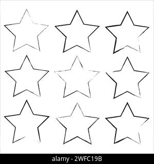 Ink stars icon set. Silhouette effect. Abstract decor. Grunge design. Retro style. Vector illustration. Stock image. EPS 10. Stock Vector