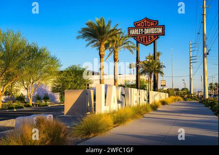 Las Vegas Harley-Davidson dealership with prominent sign and logo Stock Photo