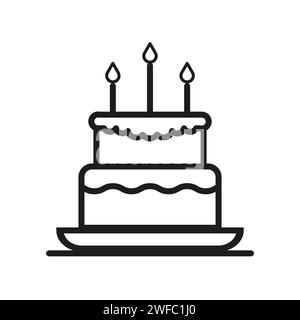 Cake candle icon in linear style. Round shape. Happy birthday. Party decoration. Sweet food. Vector illustration. Stock image. eps 10. Stock Vector