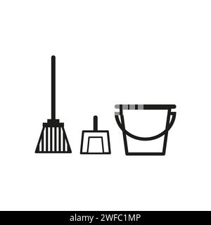 Cartoon broom scoop bucket icon.Vector illustration. Stock image. eps 10. Stock Vector