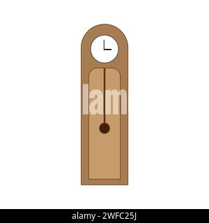 Brown grandfather clock icon. Time clock sign. Vintage style. Watch symbol. Line art. Vector illustration. Stock image. EPS 10. Stock Vector