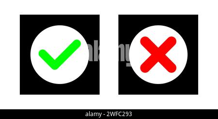 Mark and cross icon. Colored elements. Agree and disagree symbols. Choice concept. Vector illustration. Stock image. EPS 10. Stock Vector