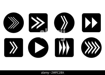 White arrow right on black background. Web icon set. Cursor sign. Pointer arrow icon. Vector illustration. Stock image. EPS 10. Stock Vector