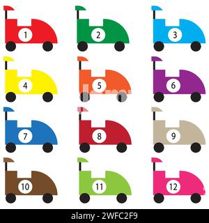 Racing kids cars collection. Colorful elements. Character design. Sport background. Vector illustration. Stock image. EPS 10. Stock Vector