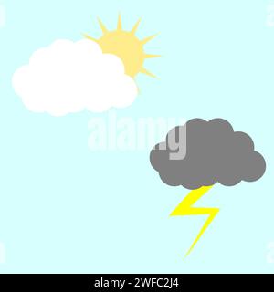 Thunderstorm and sunny cloudy. Weather background. Clouds collection. House icon set. Vector illustration. Stock image. EPS 10. Stock Vector
