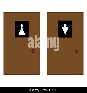 Toilet door. Brown wooden element. Information icon. Flat design. Freehand art decor. Vector illustration. Stock image. EPS 10. Stock Vector
