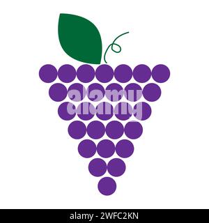 Purple grape icon. Round shapes. Minimal style. Fruit logo. Vine symbol. Flat design. Vector illustration. Stock image. EPS 10. Stock Vector