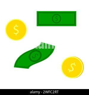 cartoon dollars coins. Finance isometric. Business success. Financial concept. Dollar banknote. Vector illustration. Stock image. EPS 10. Stock Vector
