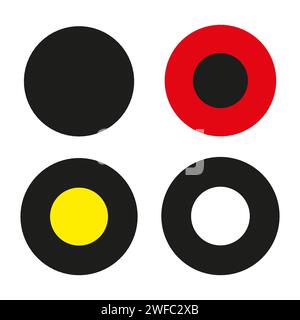 Grunge rubber circle icon. Red and yellow colors. Abstract texture. Stamp logo. Vector illustration. Stock image. EPS 10. Stock Vector