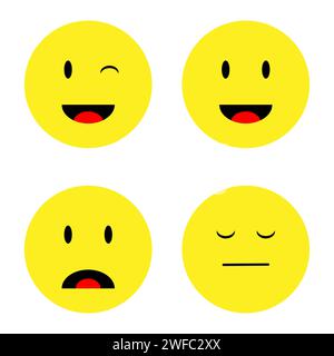 Emoji face set. Yellow icons. Communication concept. Message sign. Chat emotion symbol. Vector illustration. Stock image. EPS 10. Stock Vector