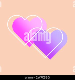 Purple hearts in sketch style. Wedding logo. Vector illustration. Stock image. EPS 10. Stock Vector