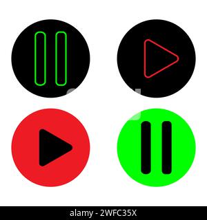 Play icon set. Pause signs. Colored elements. Mobile app symbols. Multimedia concept. Vector illustration. Stock image. EPS 10. Stock Vector