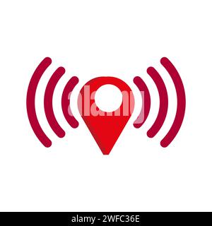 Red pin wi fi in flat style. Digital technology. Vector illustration. EPS 10. Stock Vector