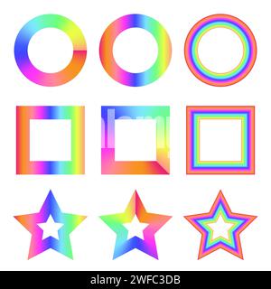 Colored iridescent figures. Trendy set. geometric form. Round shape. Holographic background. Vector illustration. Stock image. EPS 10. Stock Vector