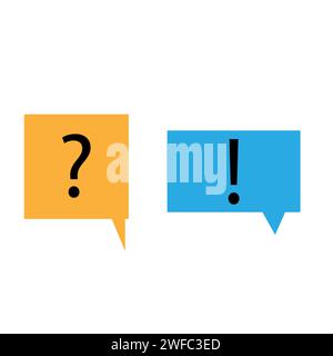 Speech dialogue icon. Orange and blue. Question mark. Exclamation point. Communication. Vector illustration. Stock image. EPS 10. Stock Vector
