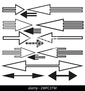 different straight arrows. Set for decorative design. Graphic elements. Vector illustration. stock image. EPS 10. Stock Vector