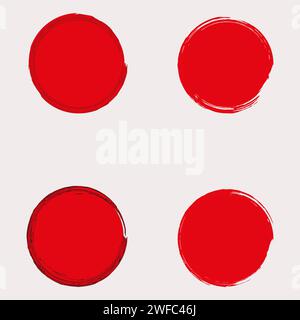 Red circle icon set. Creative sign. Realistic freehand art. Watercolor brush structure. Vector illustration. Stock image. EPS 10. Stock Vector
