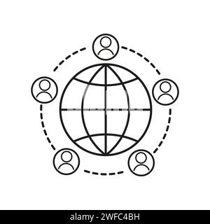 Linear icon earth people social. Global network connection. Vector illustration. EPS 10. Stock Vector