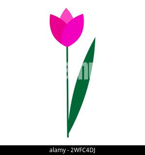 Pink tulip icon. Floral background. Holiday gift element. Cartoon style. Hand drawn art. Vector illustration. Stock image. EPS 10. Stock Vector