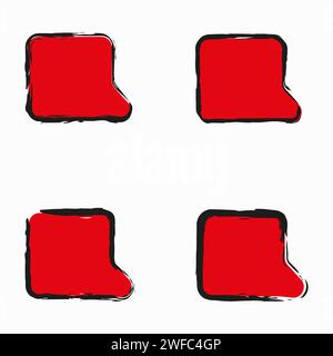 Red square chat icon on white background. Message sign. Freehand simple art design. Vector illustration. Stock image. EPS 10. Stock Vector