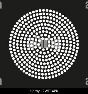 white dot circle on halftone dark background. Round shape. Vector illustration. stock image. EPS 10. Stock Vector