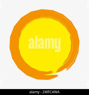 Yellow grunge circle icon. Orange frame. Paint brush stroke picture. Abstract element. Vector illustration. Stock image. EPS 10. Stock Vector