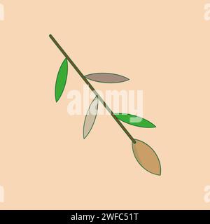 Autumn willow stem. Beige background. Realistic design. Freehand picture. Wood element. Vector illustration. Stock image. EPS 10. Stock Vector