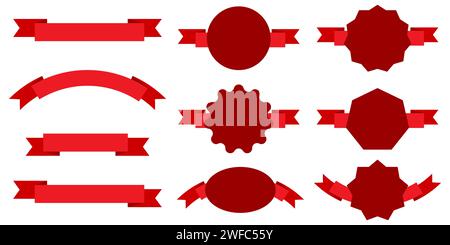 Red achievements icon set. Sport award. Ribbon banner. Premium quality label.  Vector illustration. Stock image. EPS 10. Stock Vector
