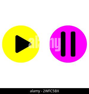 Play icon. Pause sign. Yellow and pink circle. Multimedia concept. Mobile app element. Vector illustration. Stock image. EPS 10. Stock Vector