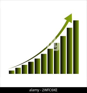 Green bars up arrow. Growth chart sign. Financial report. Green arrow up. Vector illustration. Stock image. EPS 10. Stock Vector