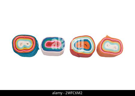 four colorful paper tapes on white background Stock Photo