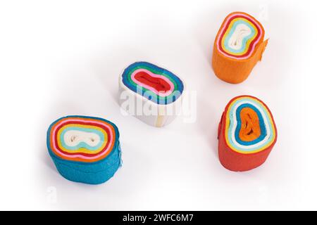 colorful paper tapes on white background Stock Photo