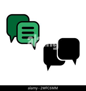 Square chat box icon set. Green and black elements. Message emblem. Soft outline. Vector illustration. Stock image. EPS 10. Stock Vector