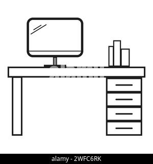 Desk computer books icon. Business concept. Vector illustration. Stock image. EPS 10. Stock Vector