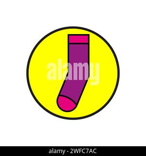 Pink sock icon. Yellow circle. Cartoon design. Textile clothes. Cotton wear. Simple art. Vector illustration. Stock image. EPS 10. Stock Vector