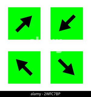 Diagonal arrows icon. Simple art. Green square. Cursor sign. Navigation concept. Vector illustration. Stock image. EPS 10. Stock Vector