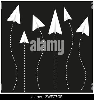white paper planes on black background. Airplane fly. Travel concept. Vector illustration. stock image. EPS 10. Stock Vector