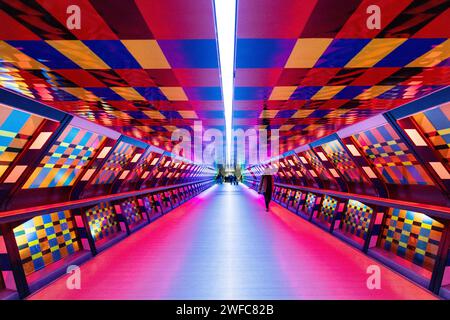 Adams Plaza Bridge in Canary Wharf decorated by artist Camille Walala , London, UK Stock Photo