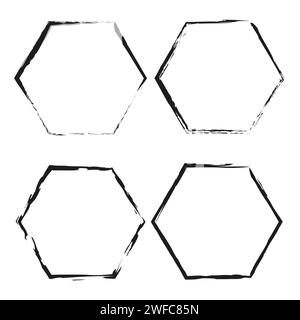 Hexagonal frame brushes. Brush frames of various shapes. Frames for different purposes. Vector illustration. Stock image. Stock Vector