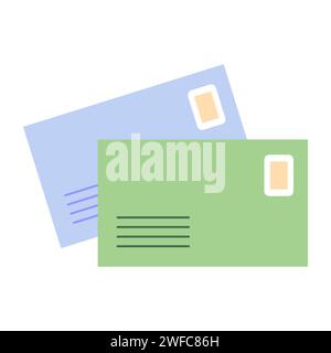 Post envelope icon. Blue and green sign. Business correspondence. Office message. Vector illustration. Stock image. EPS 10. Stock Vector
