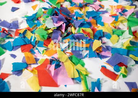 small pieces of confetti on white background Stock Photo
