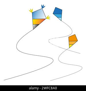 Cartoon ribbon with colorful flying kites. Colorful background. Vector illustration. stock image. EPS 10. Stock Vector