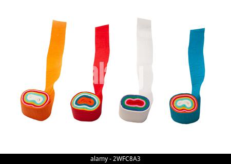 colorful confetti paper tapes isolated on white background Stock Photo