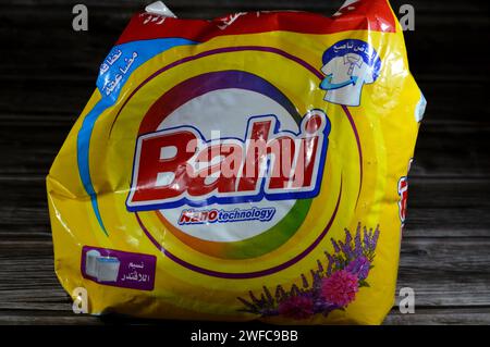 Cairo, Egypt, January 23 2024: Bahi lavender fragrance detergent powder for clothes with Nano technology, Petrochemical Free, clear ingredient, for ma Stock Photo