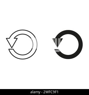 Circular arrow. Step back icon. Outline and black sign. Flat art. Simple design. Vector illustration. Stock image. EPS 10. Stock Vector