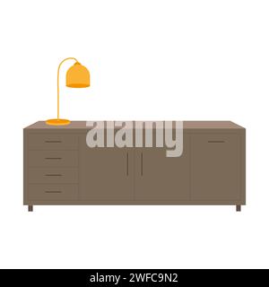 Lamp on the table. Stationery illustration. Wooden pencil. Vector illustration. stock image. EPS 10. Stock Vector
